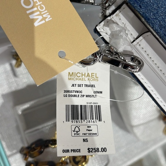 Michael Kors Jet Set Travel Lg Embellished Denim Wristlet Wallet Phone Patches - Picture 12 of 16